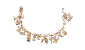 A gold coloured charm bracelet