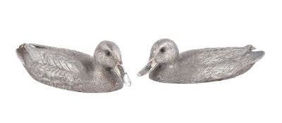 Val Bennett (b. 1923) for Hancocks, a pair of silver models of quarter size mallard ducks by C. F. H