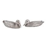 Val Bennett (b. 1923) for Hancocks, a pair of silver models of quarter size mallard ducks by C. F. H