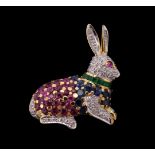 A gemset rabbit clip brooch