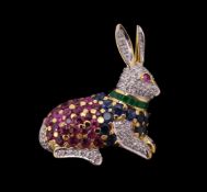 A gemset rabbit clip brooch