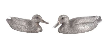 Val Bennett (b. 1923) for Hancocks, a pair of silver models of half size mallard ducks by C. F. Hanc