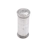 A George III silver cylindrical nutmeg grater