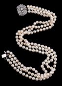 A cultured pearl and diamond necklace