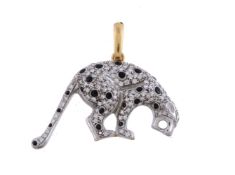 A diamond and enamel leopard pendant