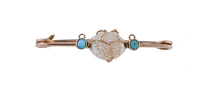 An early 20th century pearl and turquoise brooch by Murrle Bennett & Co.