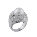 A cultured pearl and diamond dress ring