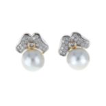 A pair of diamond and South Sea cultured pearl earrings