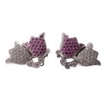 A pair of diamond and pink sapphire earrings