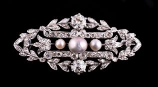 A diamond and pearl brooch