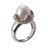 A South Sea cultured pearl and diamond ring