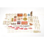 Chinese mother of pearl gaming counters and various sewing accessories