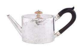 ϒ [Military interest] A George III silver straight-sided oval tea pot by William Vincent