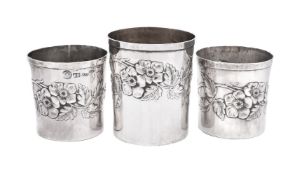 Three Italian silver coloured beakers by Brandimarte