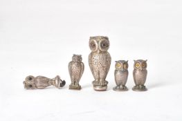 An Edwardian silver novelty owl desk seal by Crisford & Norris