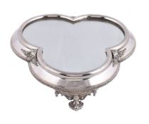 A late Victorian electro-plated trefoil mirror plateau