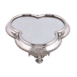 A late Victorian electro-plated trefoil mirror plateau