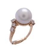 A South Sea cultured pearl and diamond ring