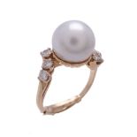 A South Sea cultured pearl and diamond ring