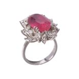 A pink tourmaline and diamond ring