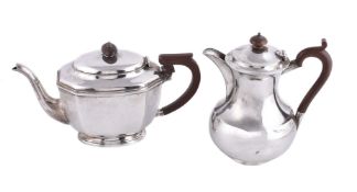 A silver canted rectangular tea pot by William Neale & Son Ltd