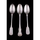 Three Victorian silver gravy spoons: King's pattern by Josiah Williams & Co. of Bristol