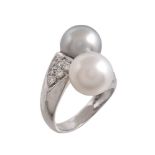 A diamond and South Sea cultured pearl dress ring