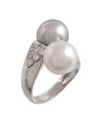 A diamond and South Sea cultured pearl dress ring