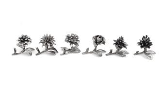 A set of six silver coloured flower place card holders by Fabbrica Argenteria Fiorentina