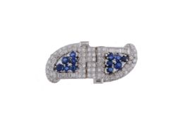 A sapphire and diamond plaque brooch