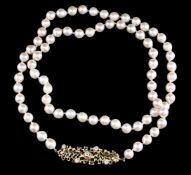 A cultured pearl and diamond necklace