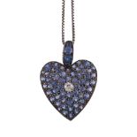 A diamond and sapphire heart pendant