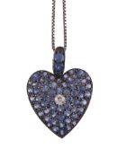 A diamond and sapphire heart pendant