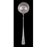 An early George III silver old English feather edge soup ladle by Robert Sallam