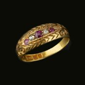 A late Victorian ruby and diamond five stone ring