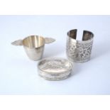 Three foreign silver coloured items