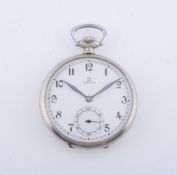 Omega,Nickel plated open face keyless wind pocket watch