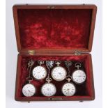 A collection of six white metal open face pocket watches