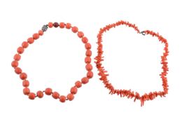 A coral bead necklace