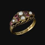 A half pearl and garnet ring