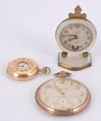 ϒ Lear Geneve,Gold plated keyless wind open face pocket watch