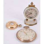 ϒ Lear Geneve,Gold plated keyless wind open face pocket watch