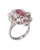 A ruby and diamond ring