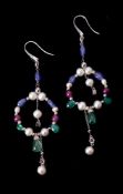 A pair of multi gem set earrings