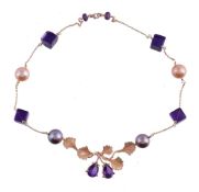 An amethyst and cultured pearl necklace