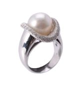 A South Sea cultured pearl and diamond ring