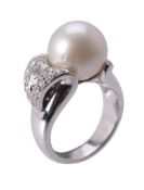 A South Sea cultured pearl and diamond ring