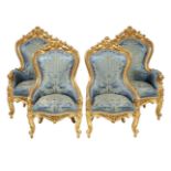 A French carved giltwood and composition salon suite in Louis XV style