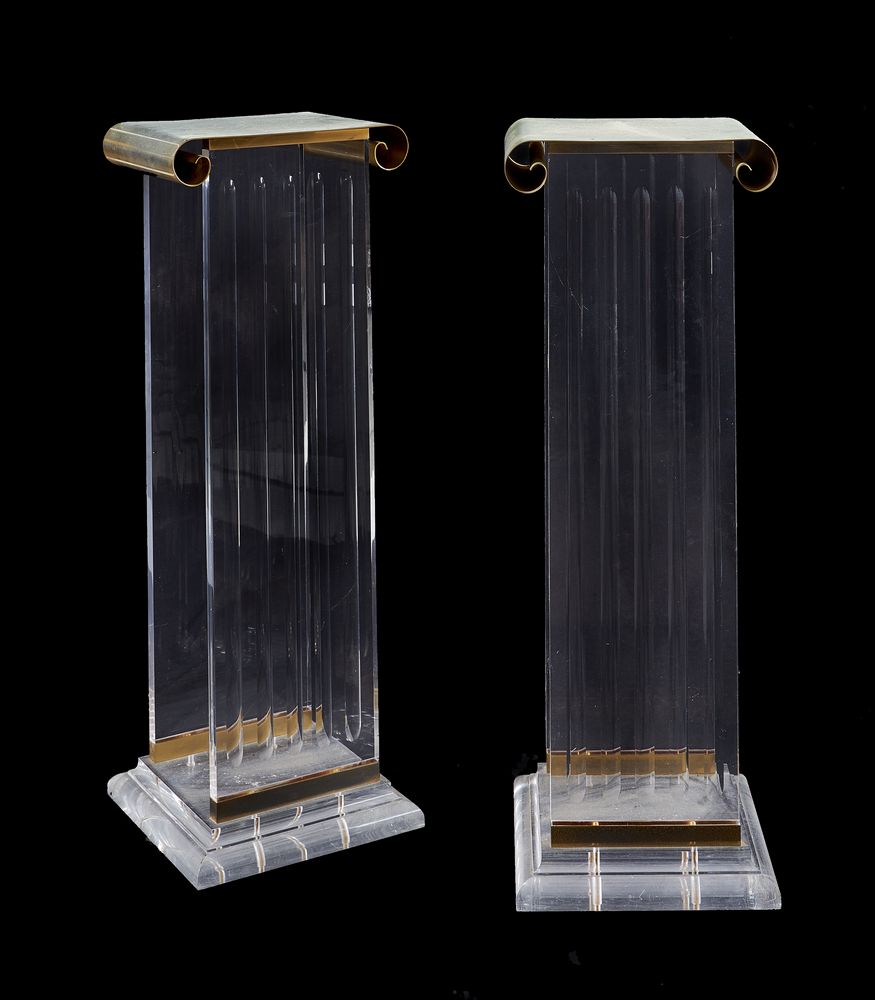 A pair of modern Perspex and gilt metal pedestal stands