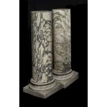 A pair of Breche Violette and white marble mounted columnar pedestals